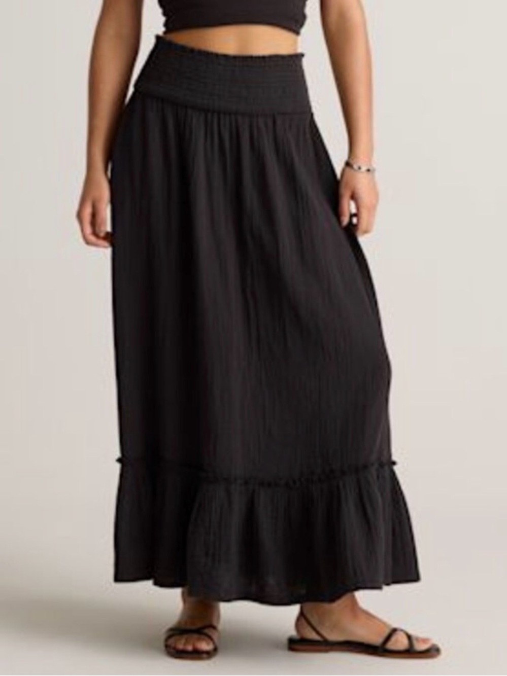 Quince Black Maxi Smocked-Waist Boho Skirt